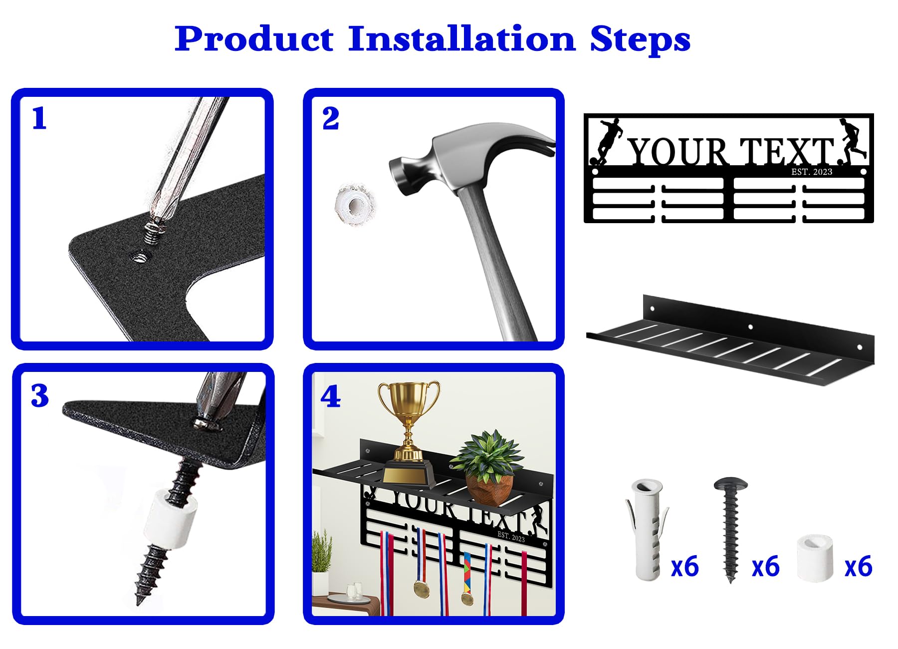 Wall-mounted medal hanger display with shelf