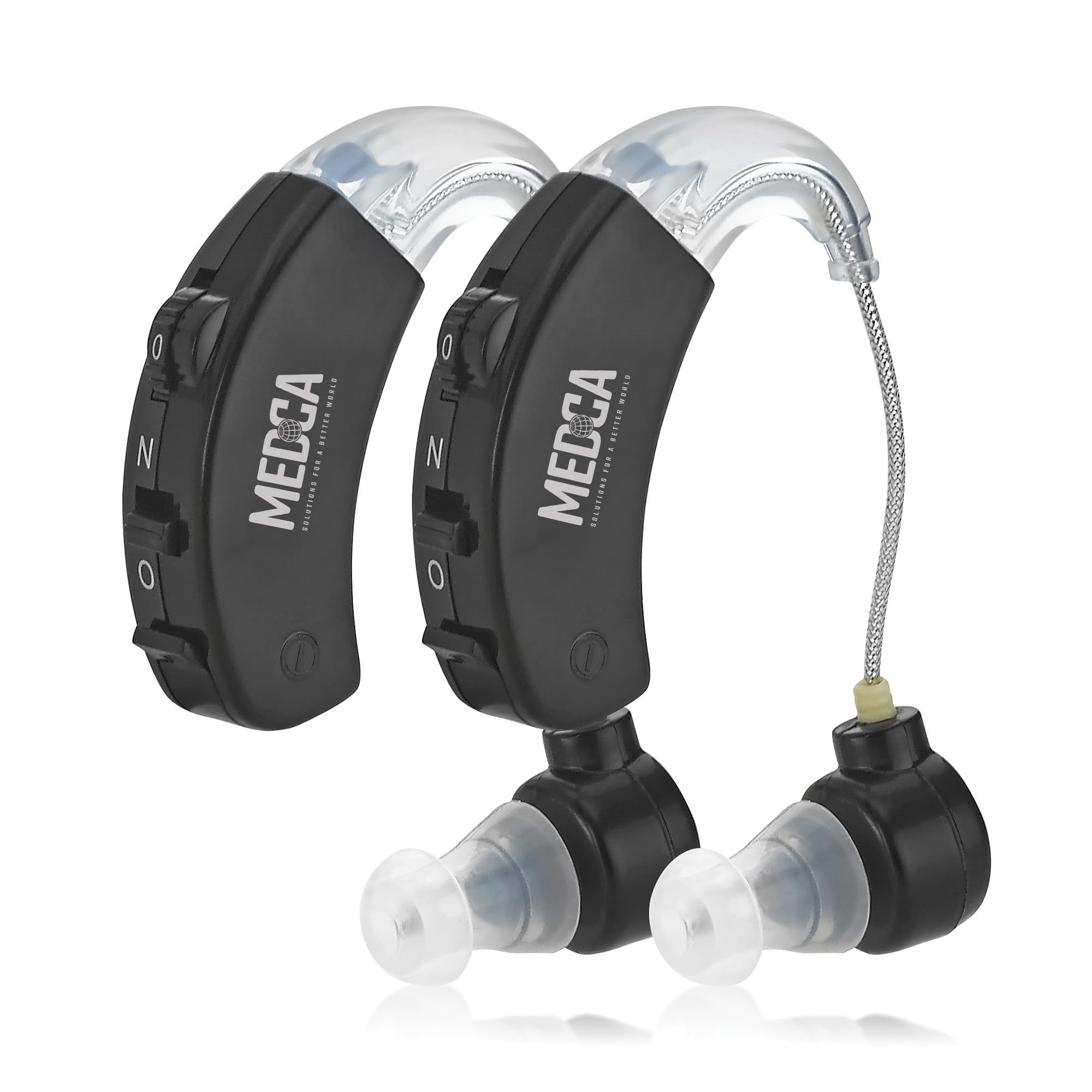 MEDca Behind the Ear Sound Amplifier front view in black