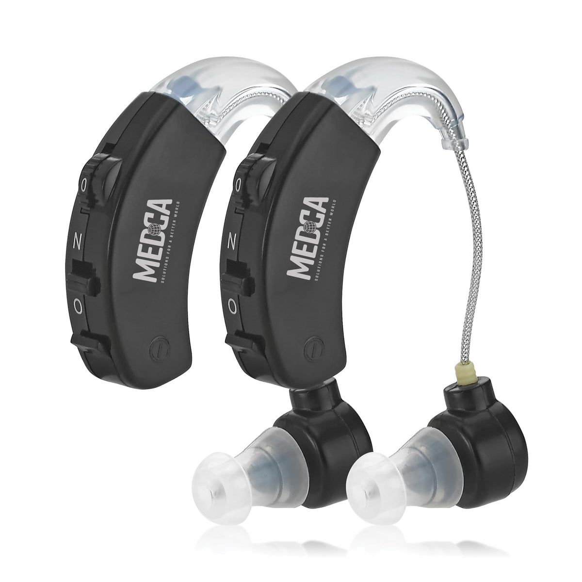 MEDca Behind the Ear Sound Amplifier front view in black