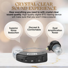 MEDca BTE hearing amplifier with two amplifiers in black