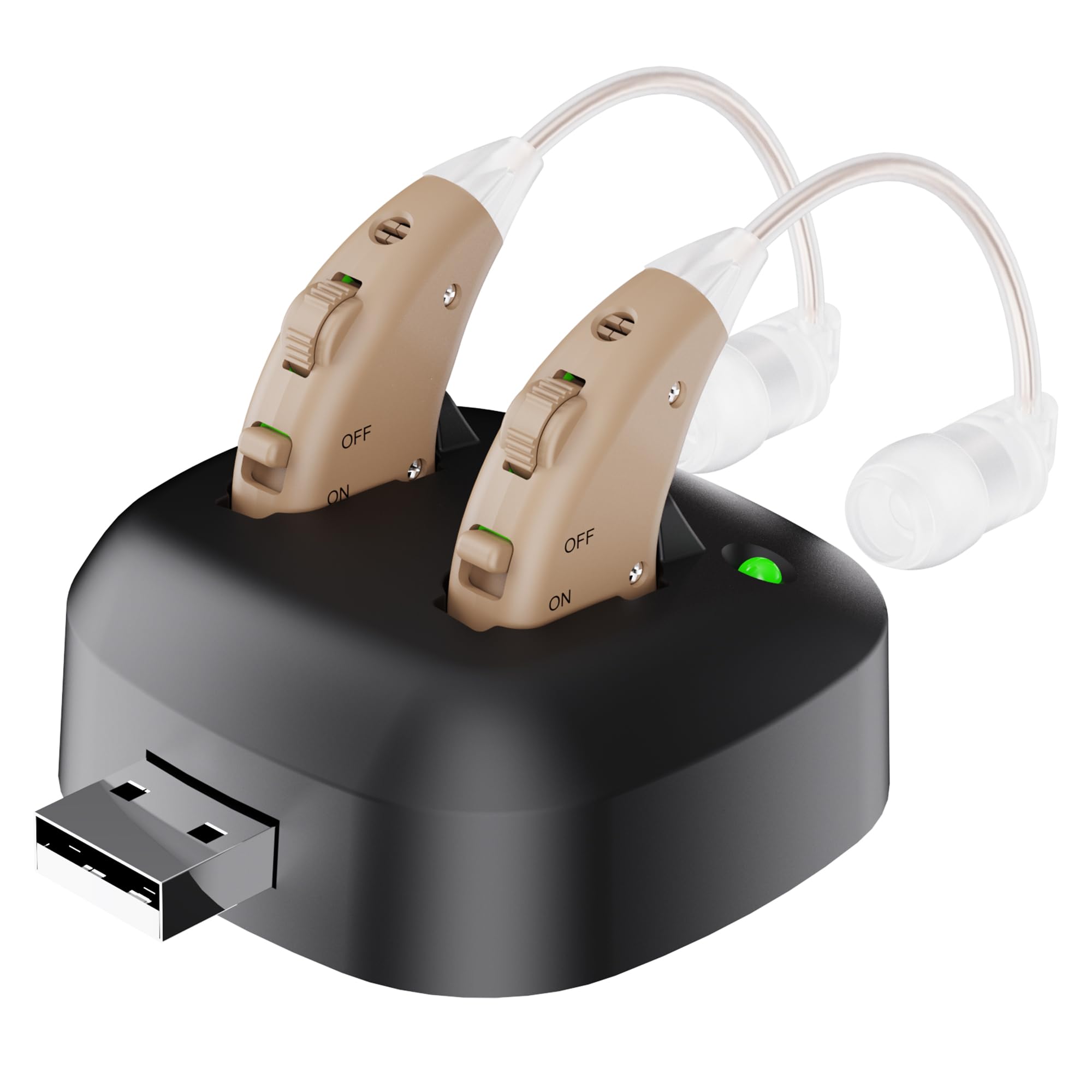 MEDca digital hearing amplifier pair behind the ear view