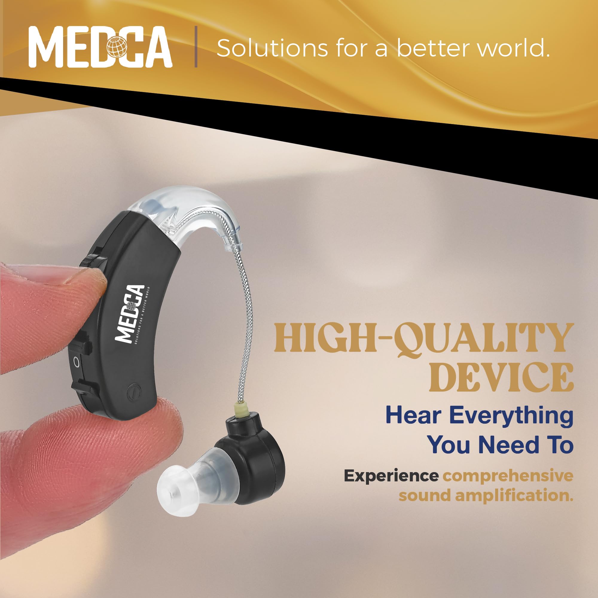 Discreet black finish MEDca Behind the Ear Sound Amplifier