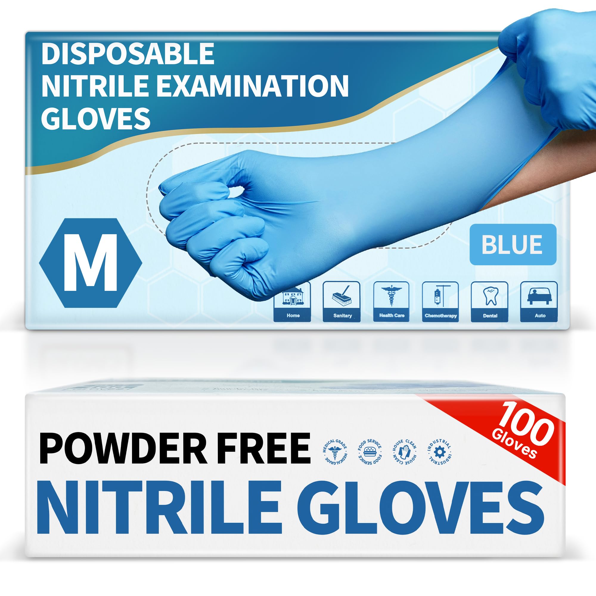 Medguy Medical blue nitrile disposable exam gloves 100 count medium size
