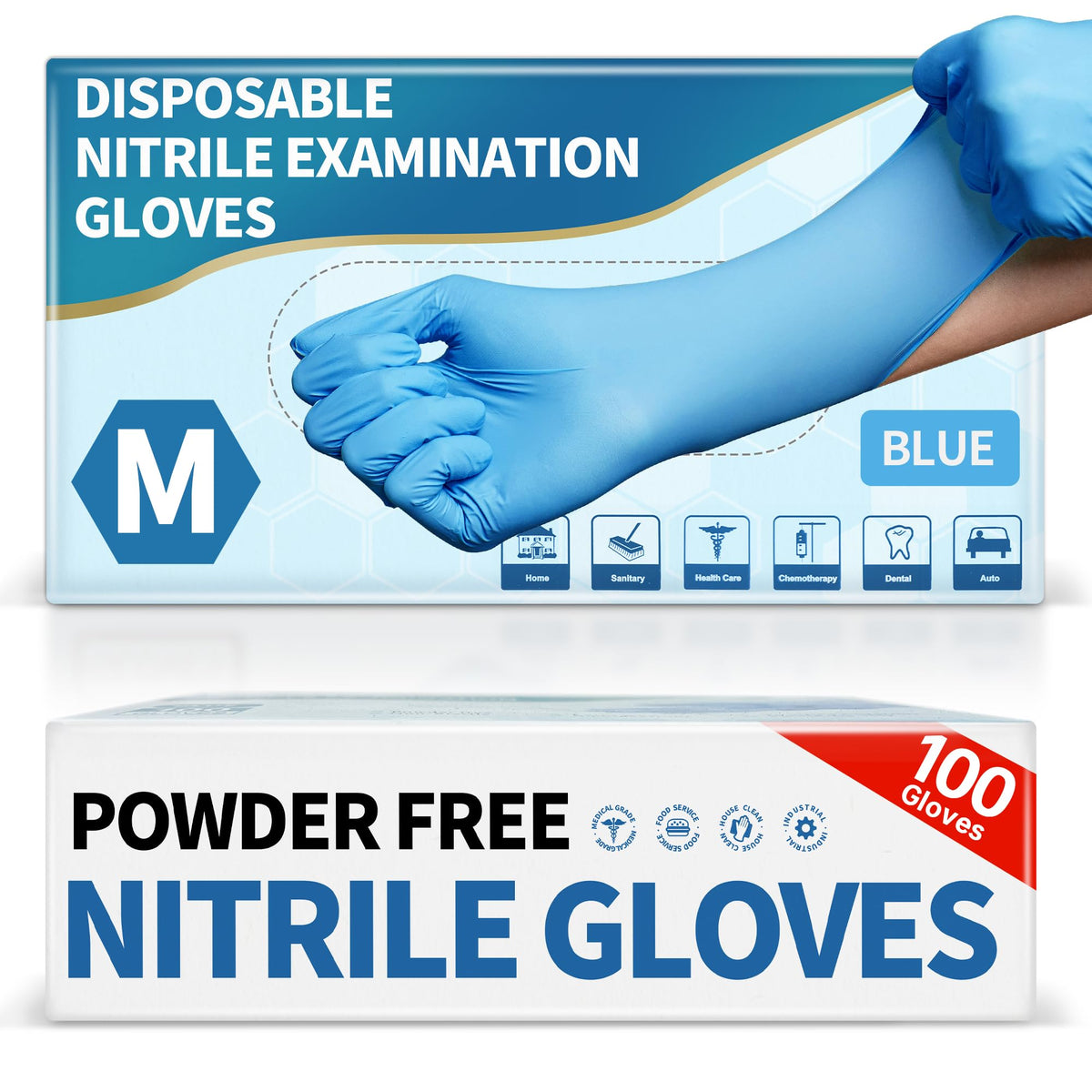 Medguy Medical blue nitrile disposable exam gloves 100 count medium size