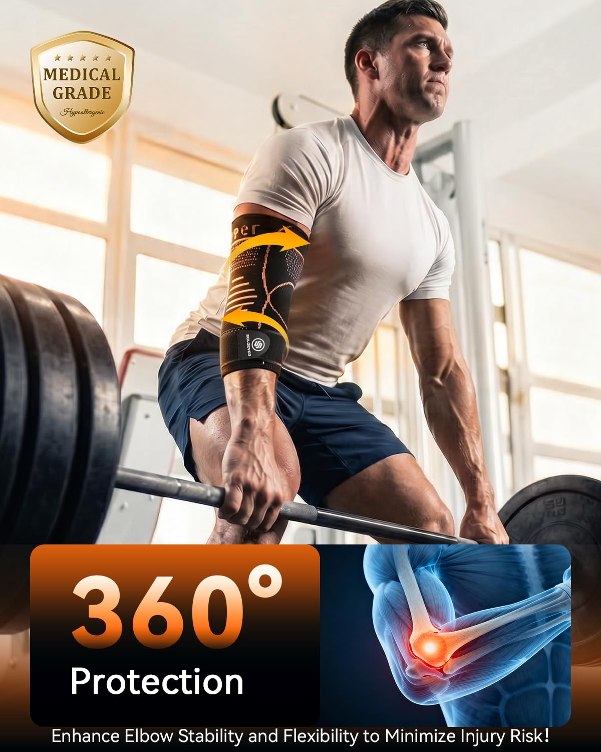 Medical-grade elbow compression sleeve fabric close-up