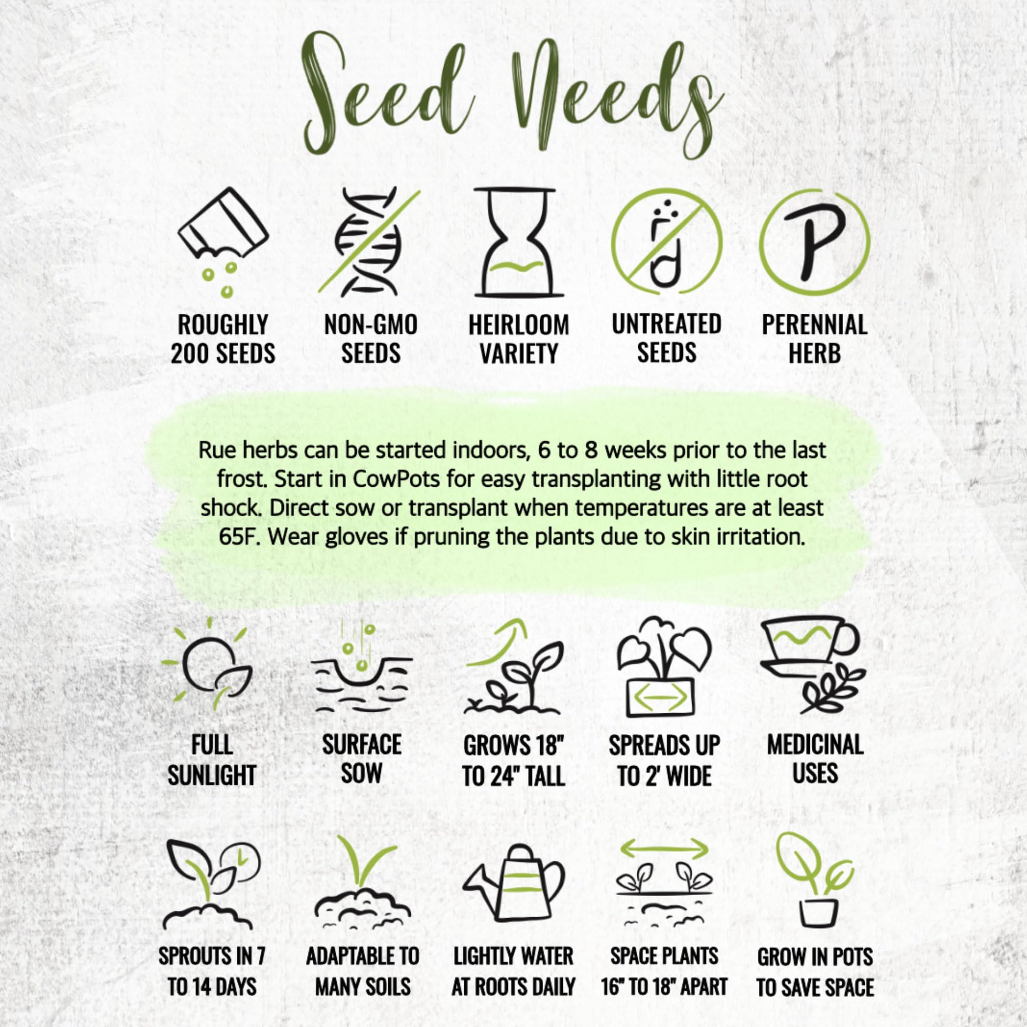 Tear and moisture resistant packaging for Rue Seeds