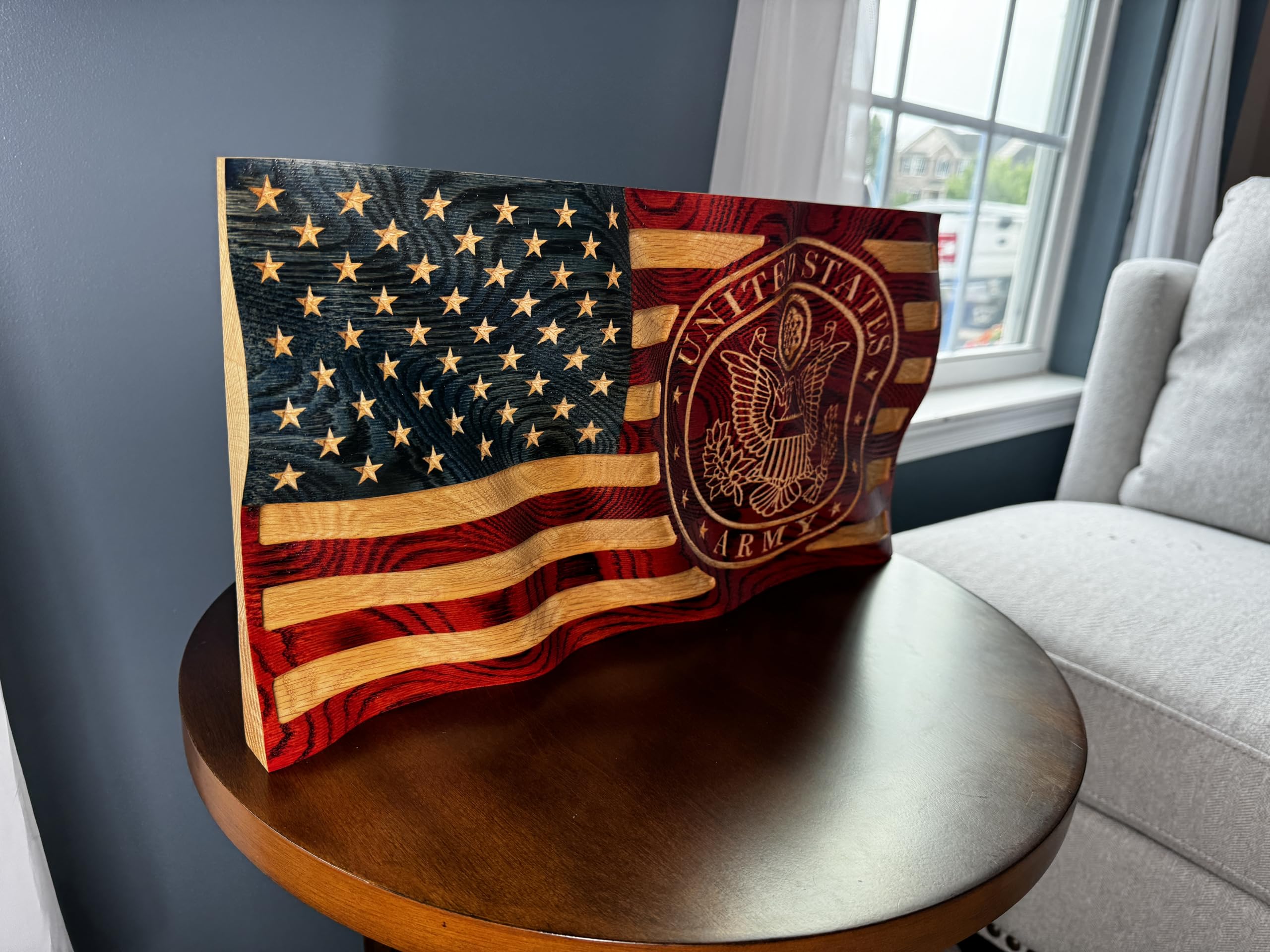 Display on shelf or wall flag with hanger