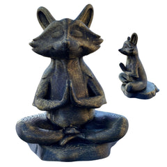 Meditating raccoon figurine hand-painted sculpture