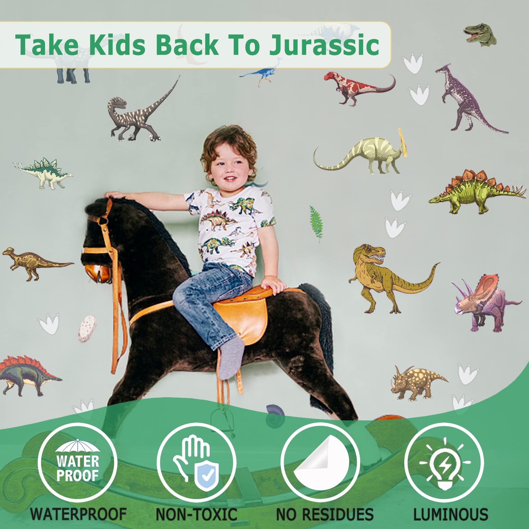 Dinosaur footprints and eggs included with glow decals