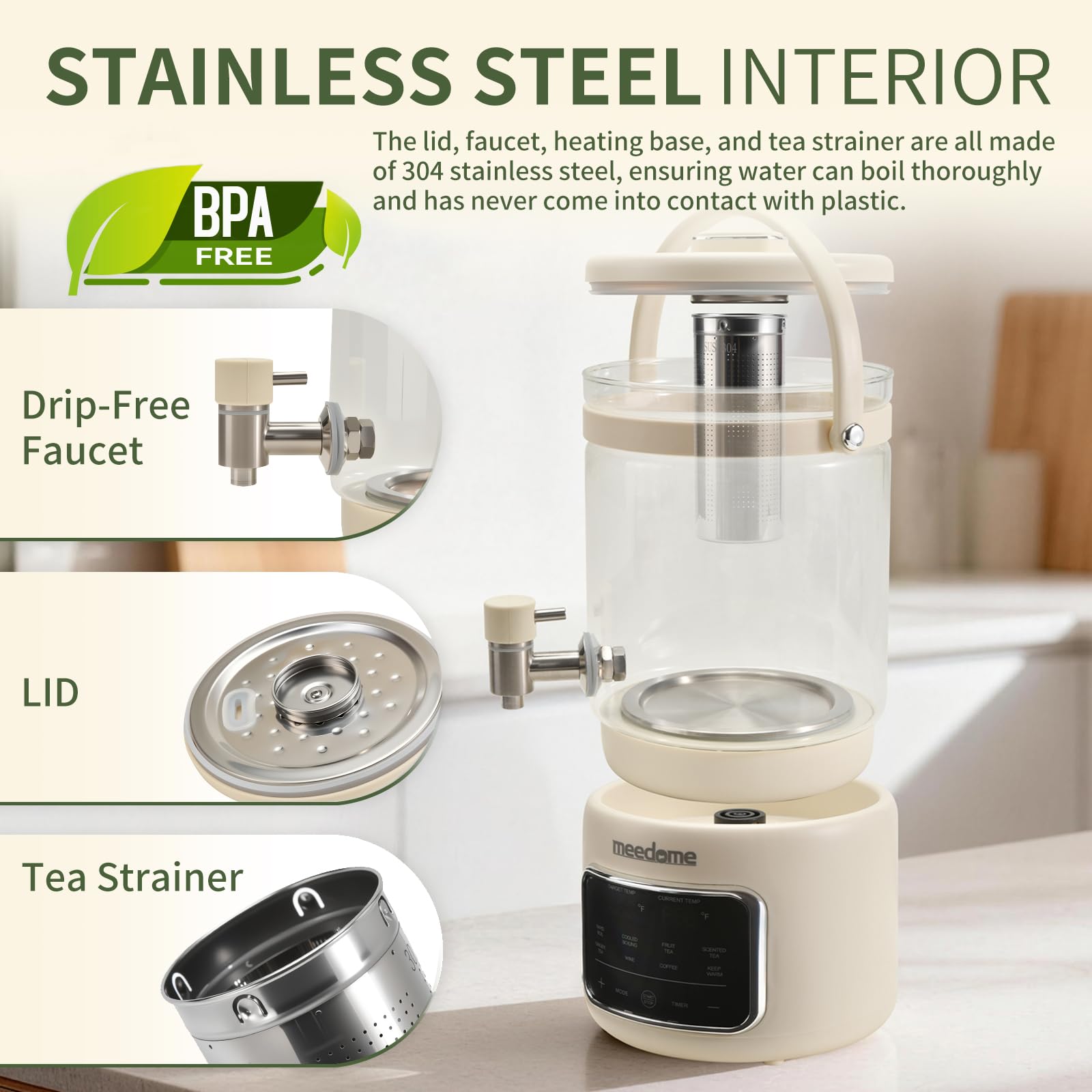 meedome 3l kettle with infuser and glass beverage dispenser