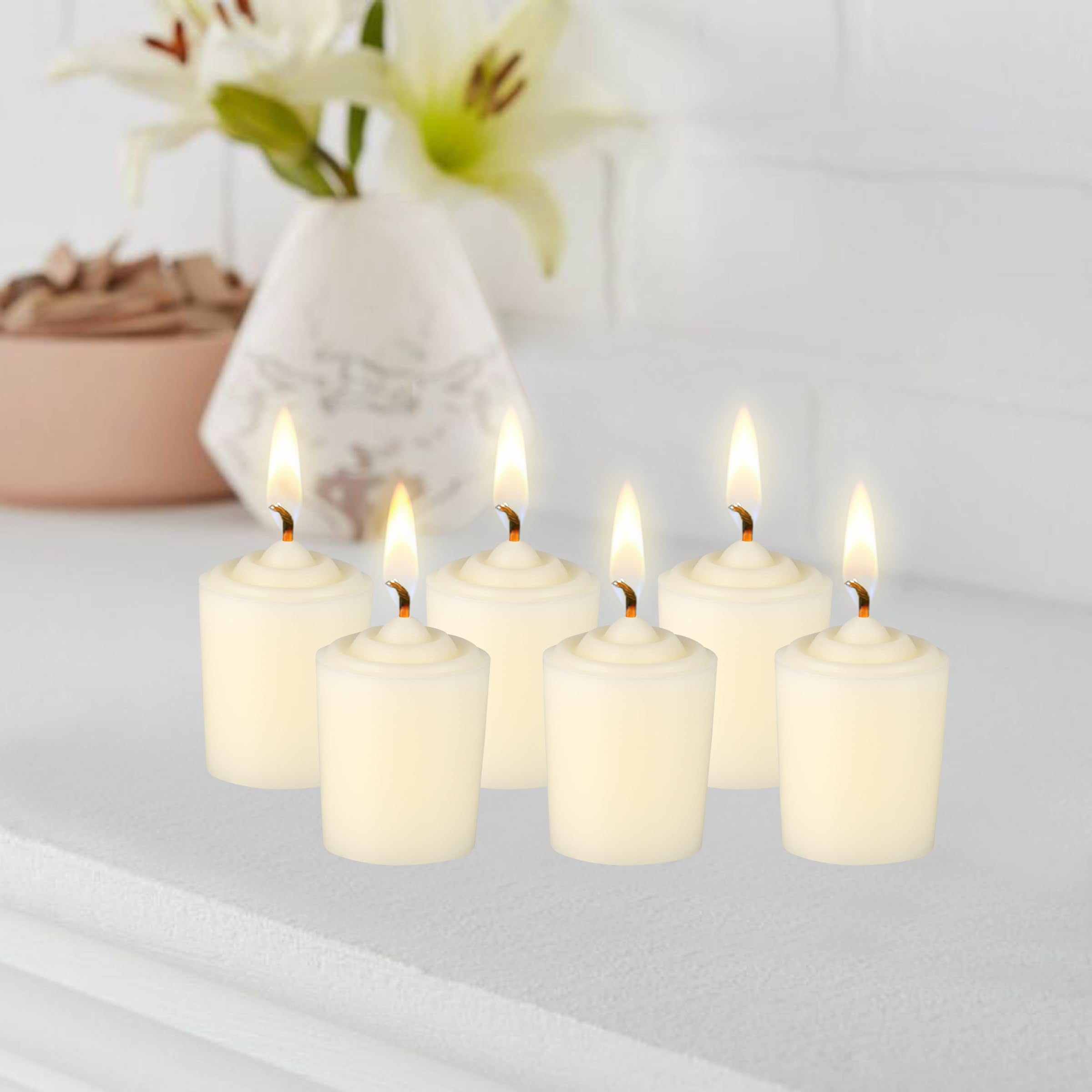 Wedding and home decor ivory unscented votive candles by Mega Candles