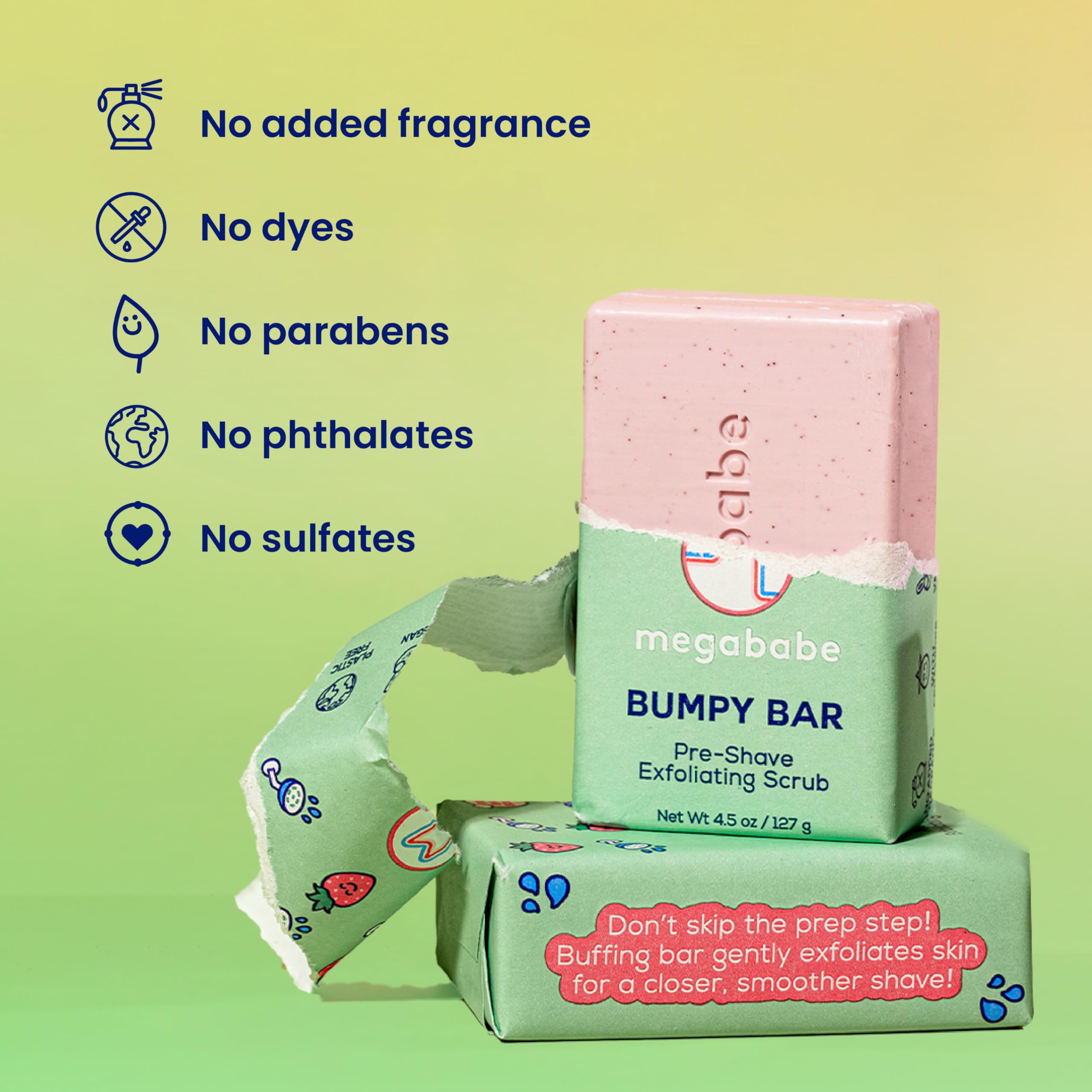 Megababe Bumpy Bar Pre-Shave Exfoliating Scrub 4.5 oz solid bar format