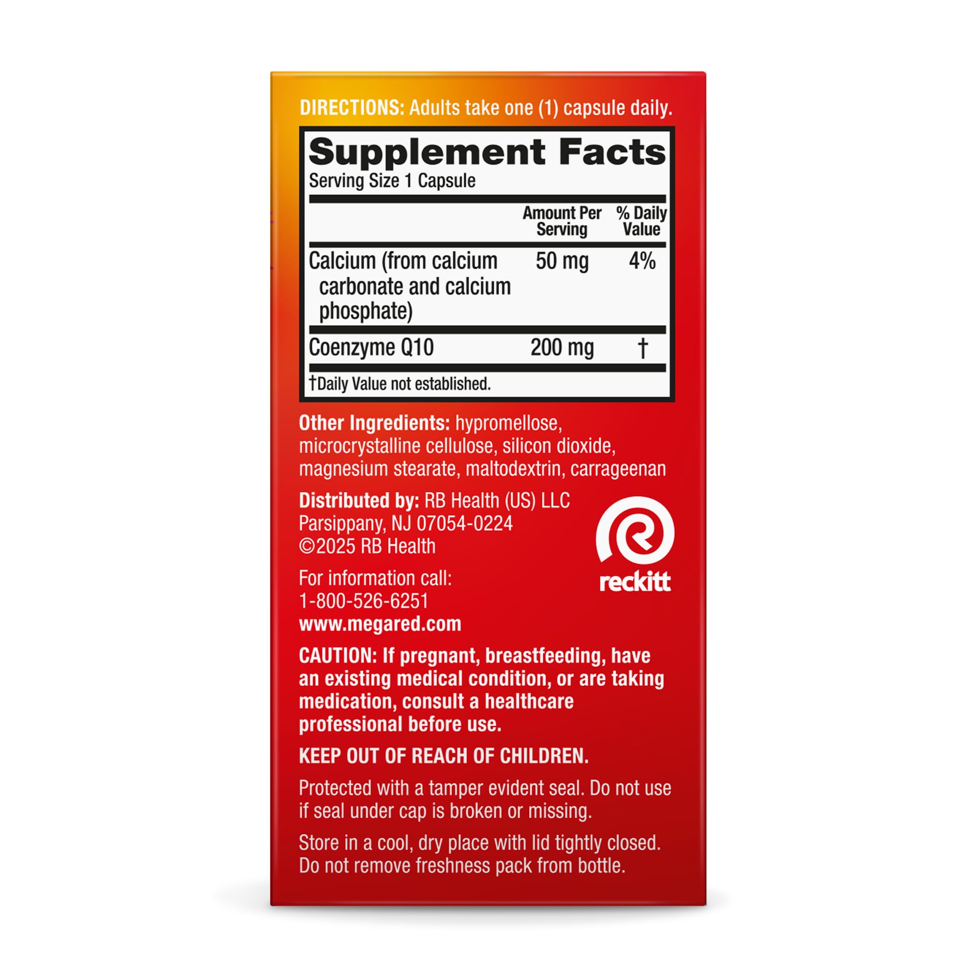 MegaRed heart health CoQ10 supplement label