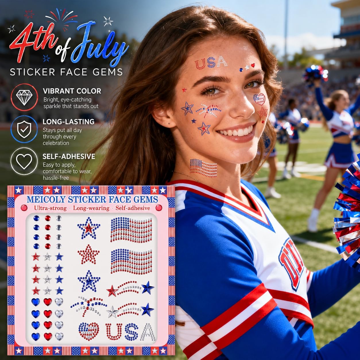 Patriotic gems suitable for cheeks braids and body
