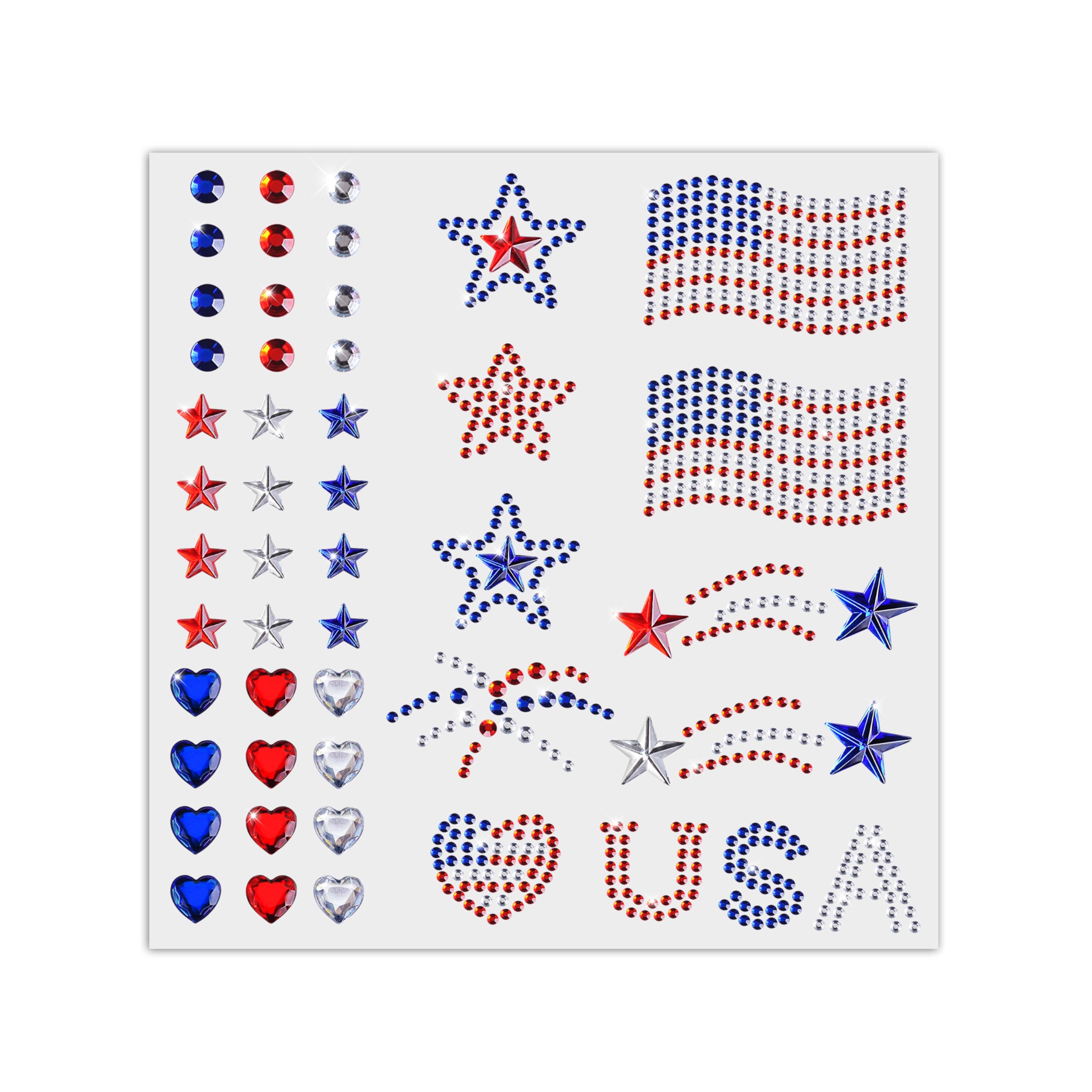 Ready to glow peel and stick patriotic gems kit