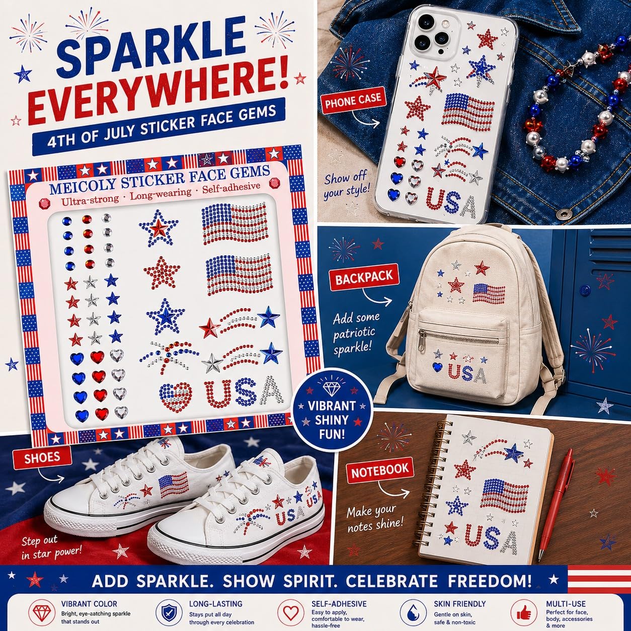 Red white blue rhinestones kit for patriotic celebrations