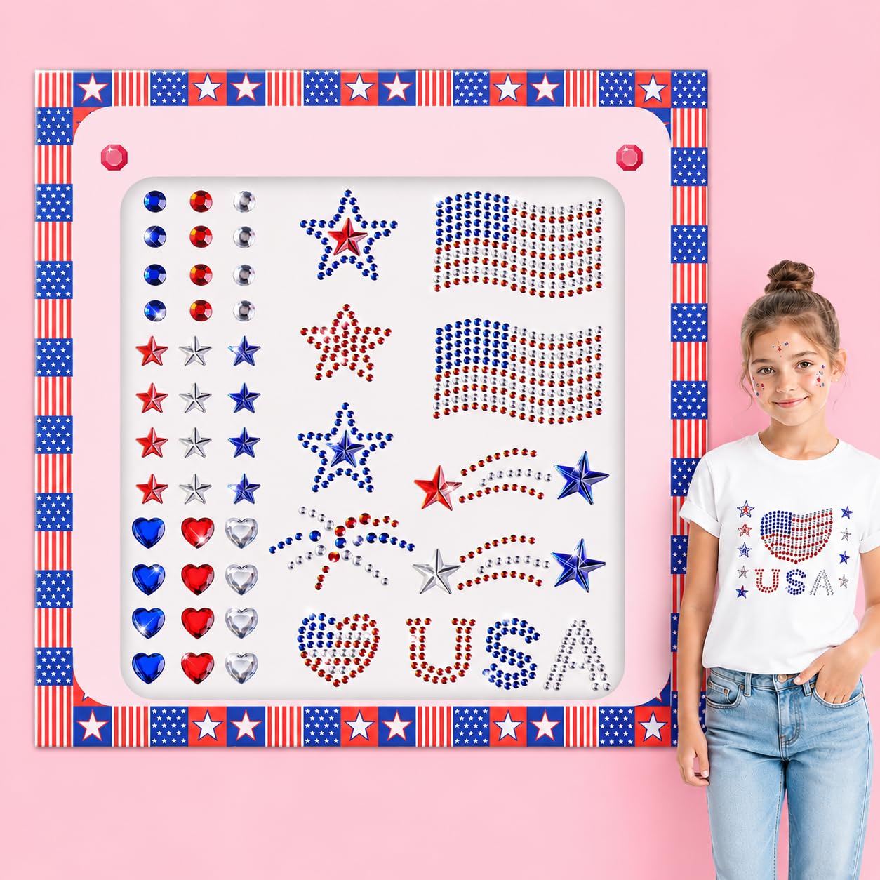 Meicoly 3D star and USA flag gems for Independence Day