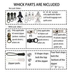 Includes zipper pulls and top and bottom stops