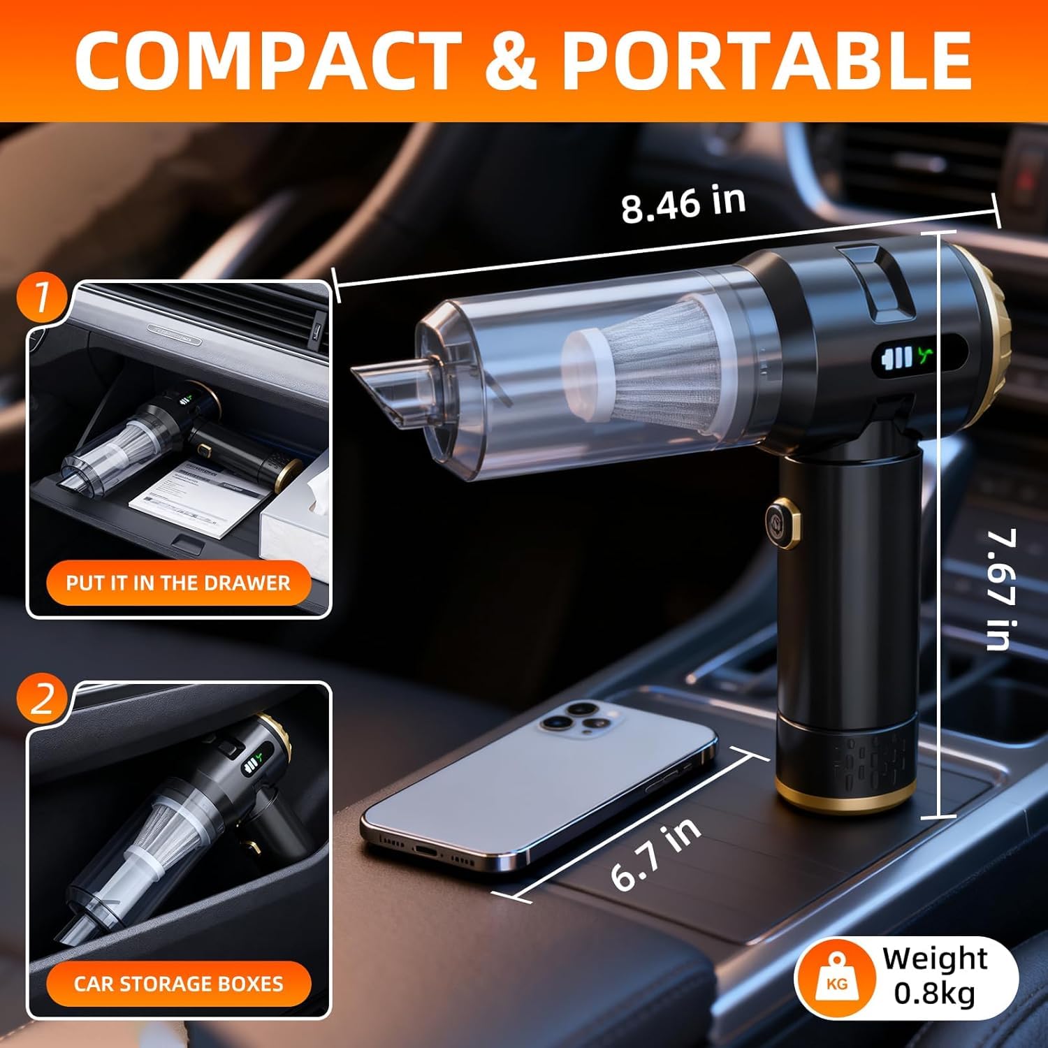 Cordless handheld vacuum by Melising with 23000Pa suction for car