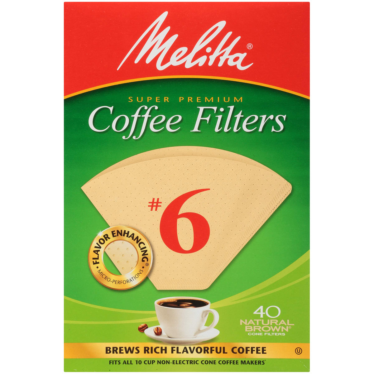 Melitta 6 cone coffee filters natural brown 40 count