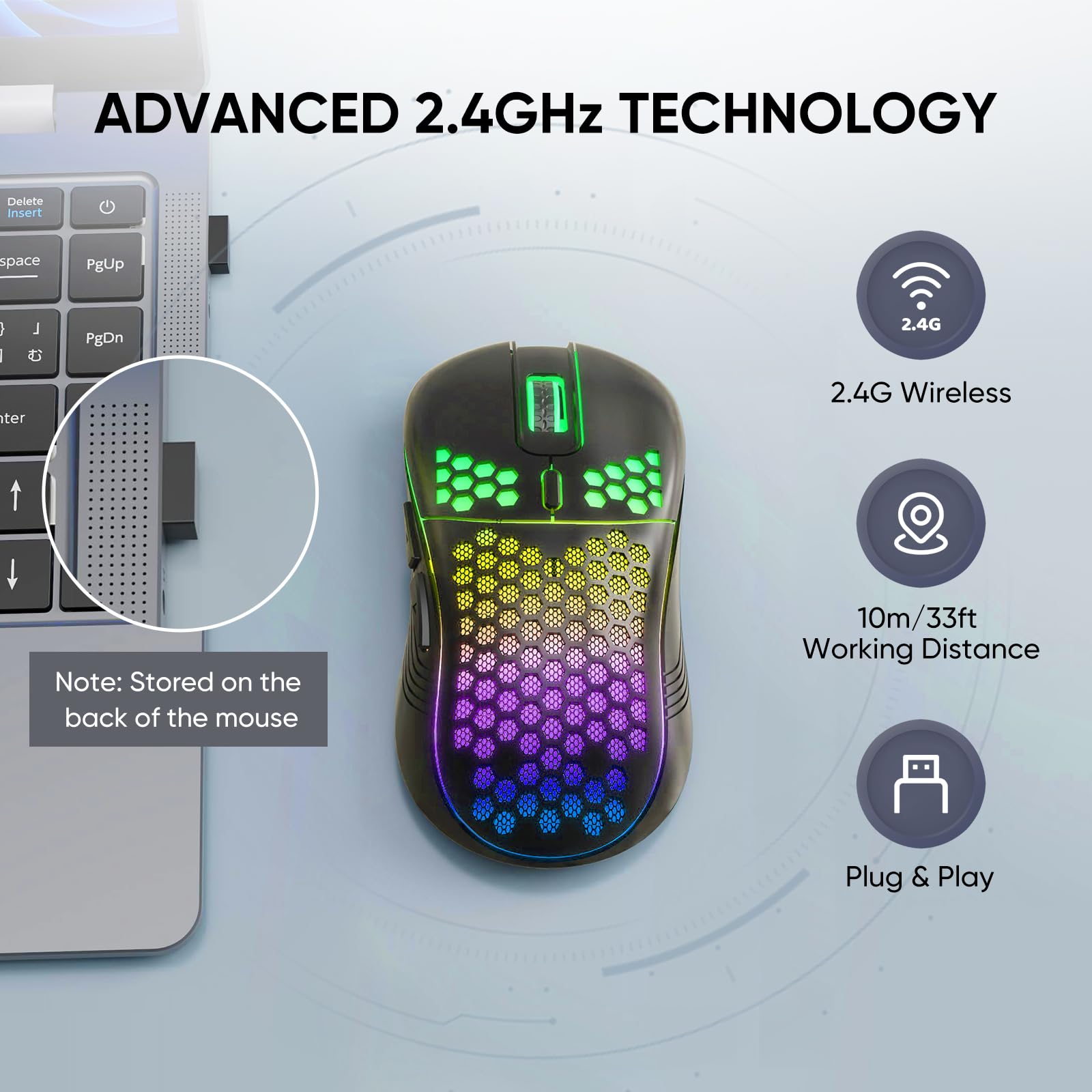 MELOGAGA wireless gaming mouse RGB backlight image