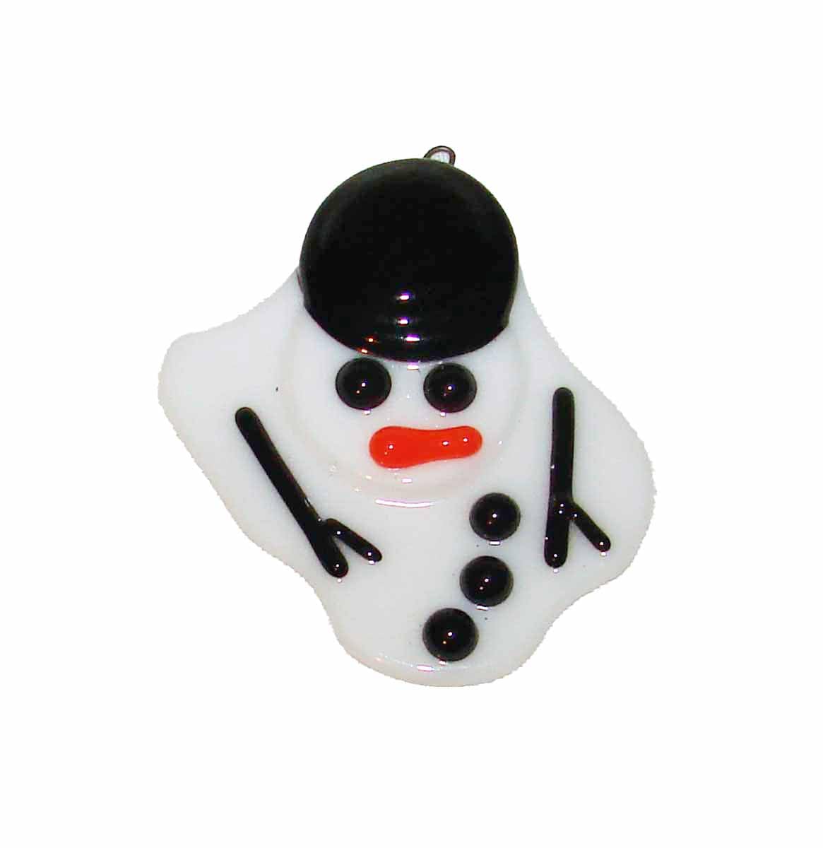 Melted Snowman handmade fused glass Christmas ornament sun catcher 3x2.25 inches