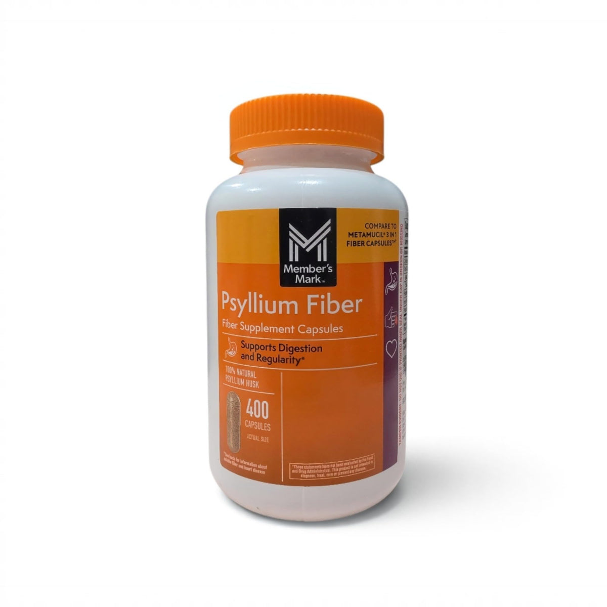 Member's Mark psyllium husk fiber capsules bottle label