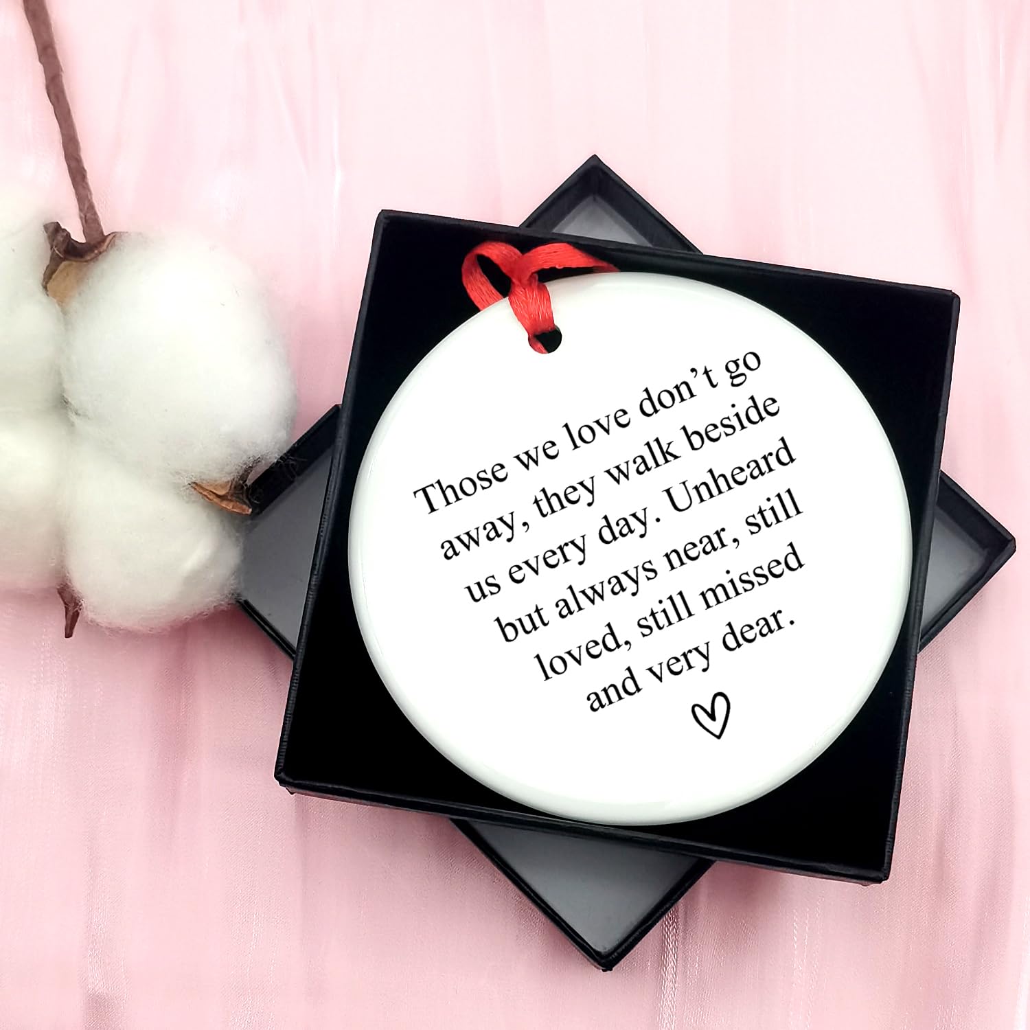 Memorial ornament for family loss white ceramic with gift box