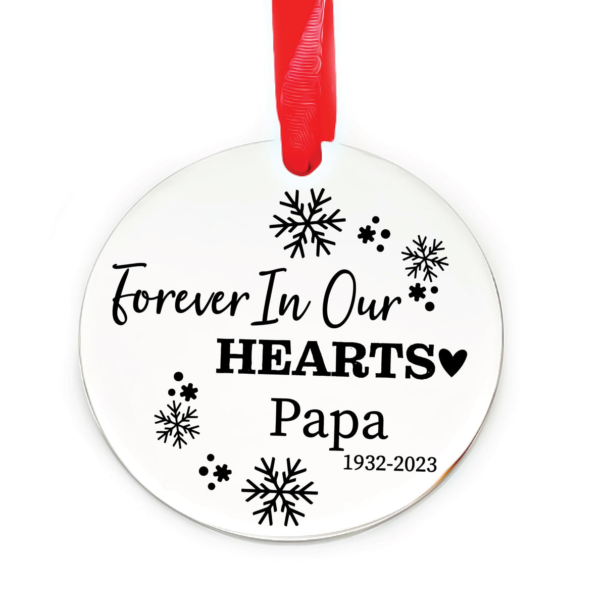 Stainless steel Memorial Christmas Ornament front engraving