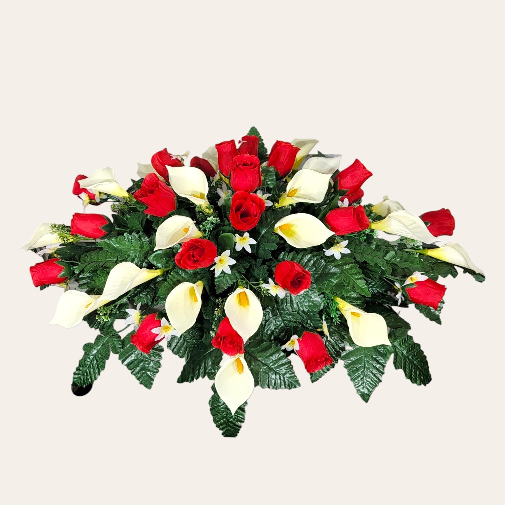Roses and calla lilies arrangement for memorial display
