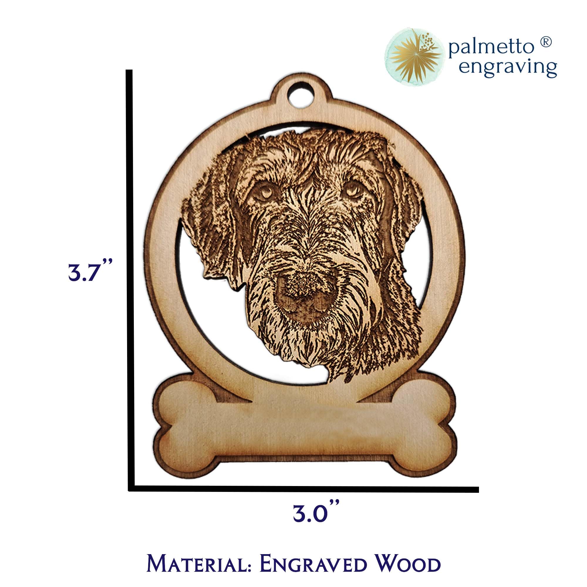 Memorial Irish Wolfhound ornament on display