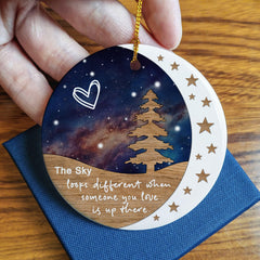 Ceramic memorial ornament with golden hanging string