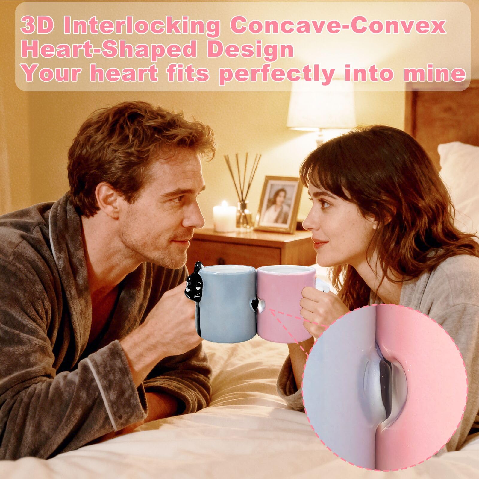 Blue pink cat mugs 12oz MengCat couple set