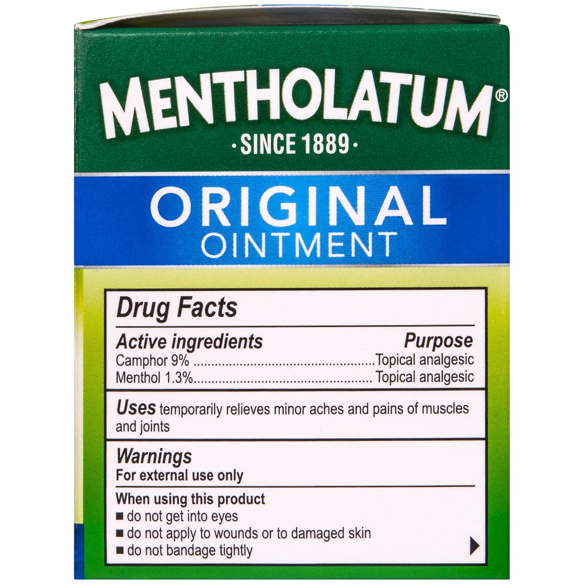 Camphor and menthol active ingredients on Mentholatum label