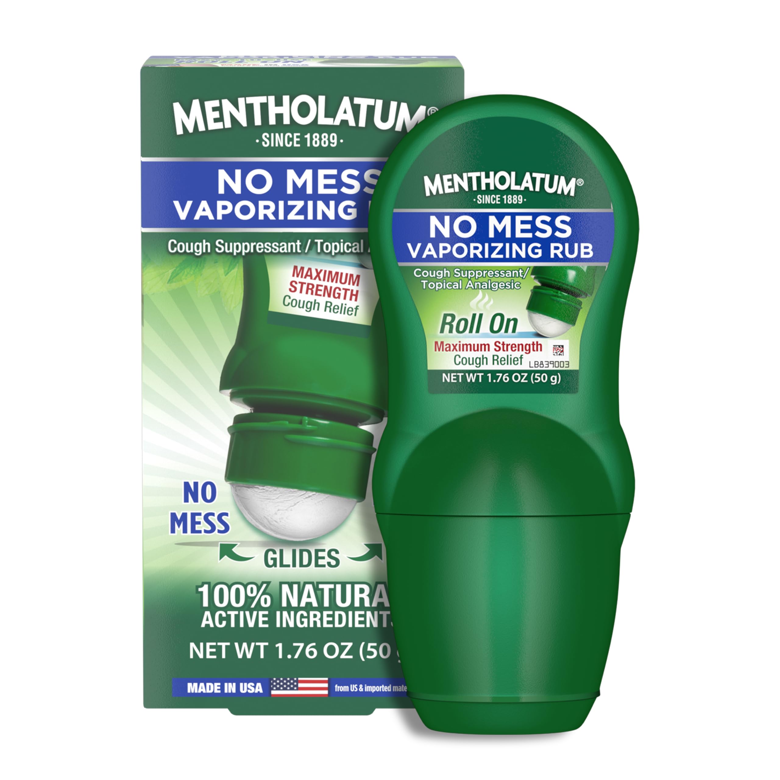 Mentholatum No-Mess Vaporizing Rub Roll-On bottle front view