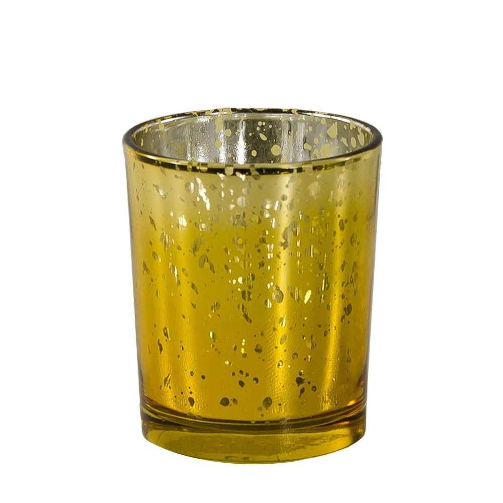2 inch tall mercury glass votive holder with gold coating