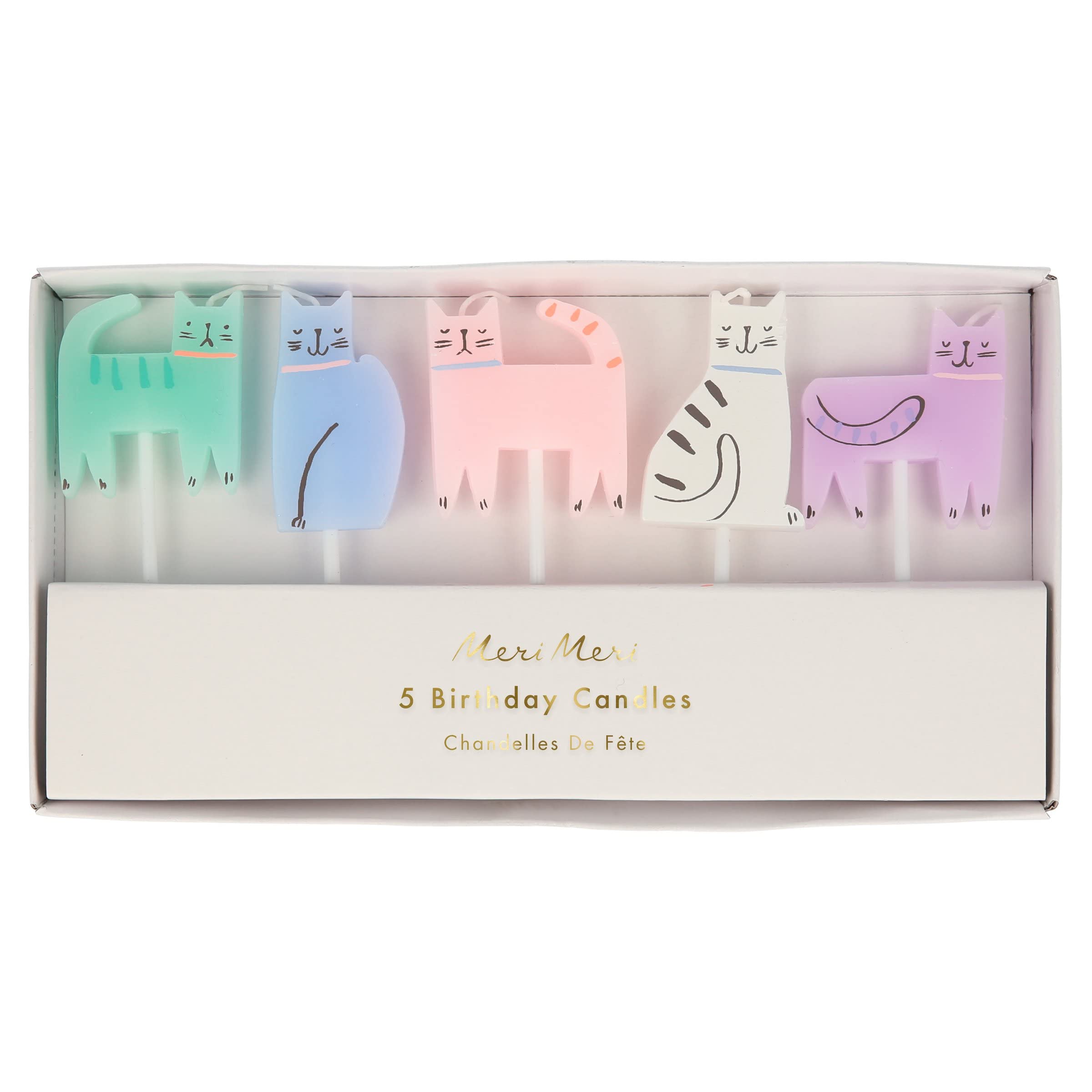 Meri Meri Cat Candles set of 5 in various colors