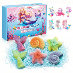Mermaid bath bombs for kids in gift box with toys inside