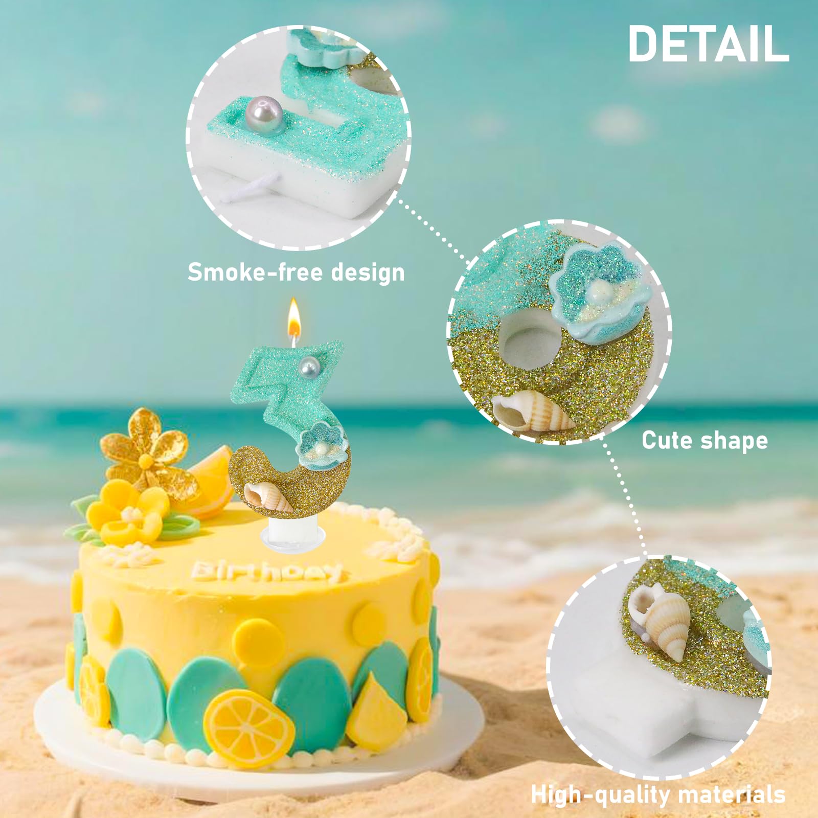 Number 3 candle with holder for cake top decoration