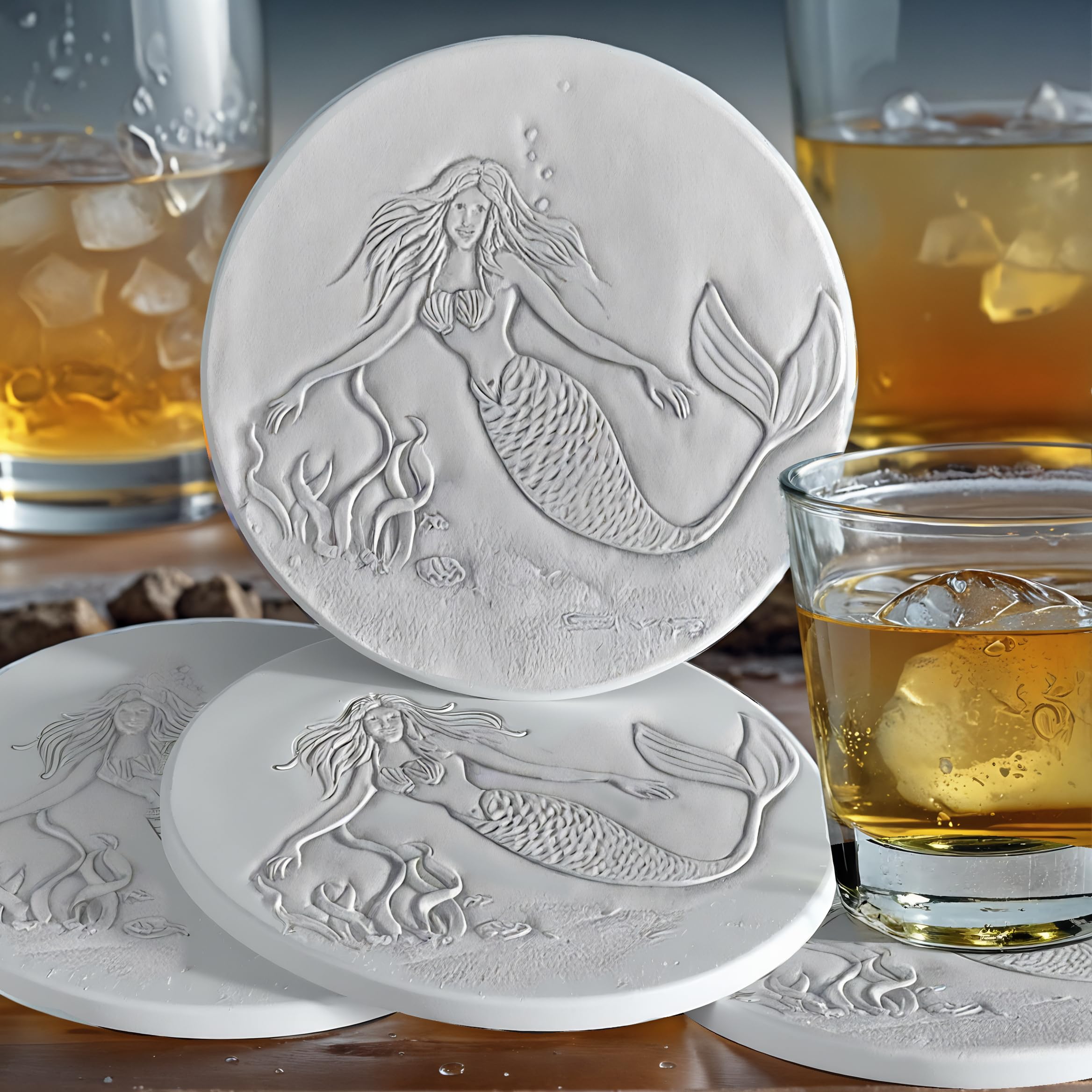Set of 4 coasters with 4 3/8 inch diameter cork feet