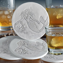 Set of 4 coasters with 4 3/8 inch diameter cork feet
