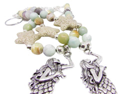 Mermaid curtain tiebacks with lava bead accents