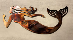 Mermaid metal wall art handcrafted in USA clear coat