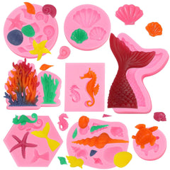 Mermaid theme cake mold silicone with fish tail and seashell shapes