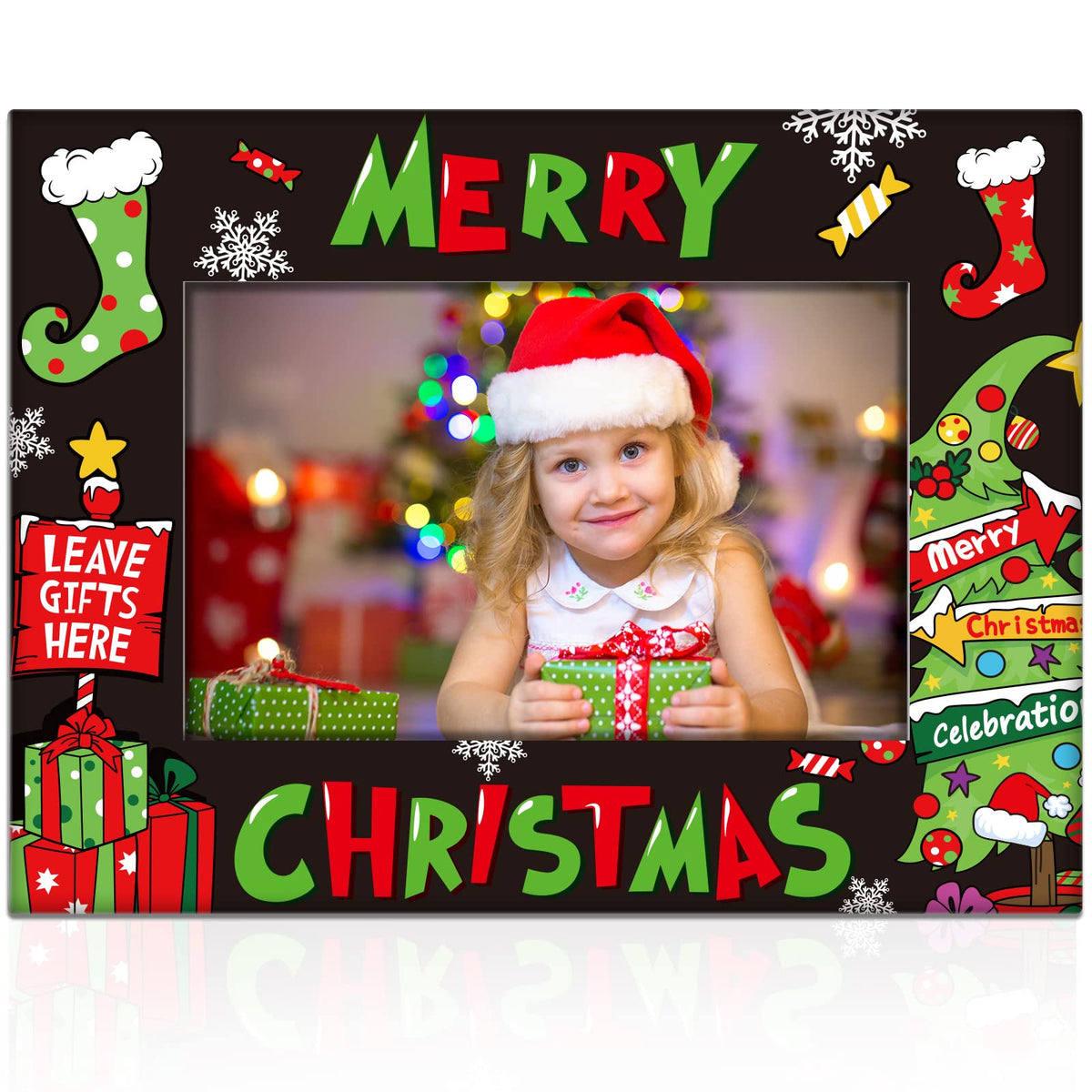 Merry Christmas Ceramic Photo Frame black 4x6 inch display on desk