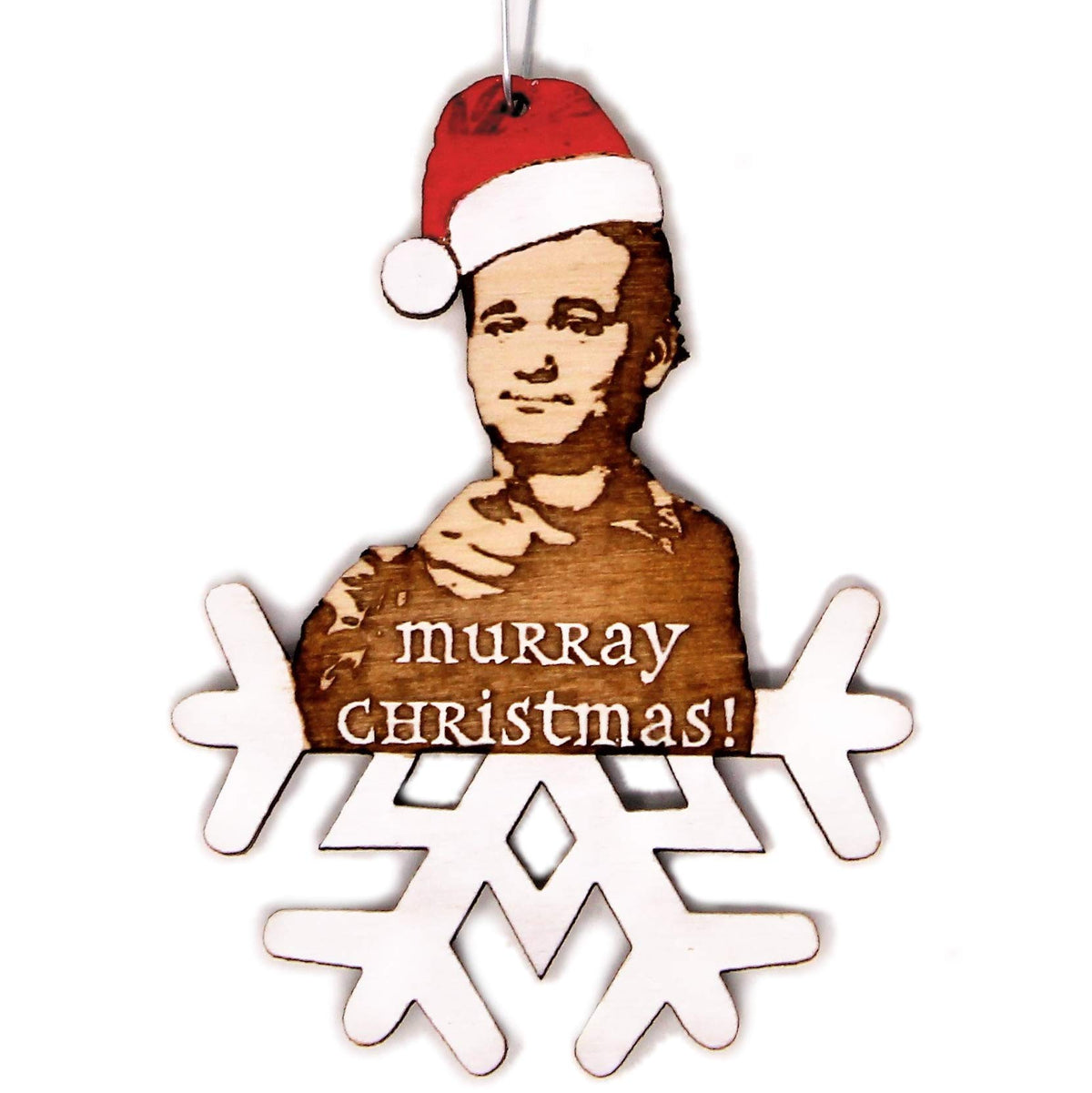 Merry Christmas Festive Holiday Ornament laser-cut birch wood