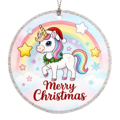 Merry Christmas Unicorn ornament rainbow pony design