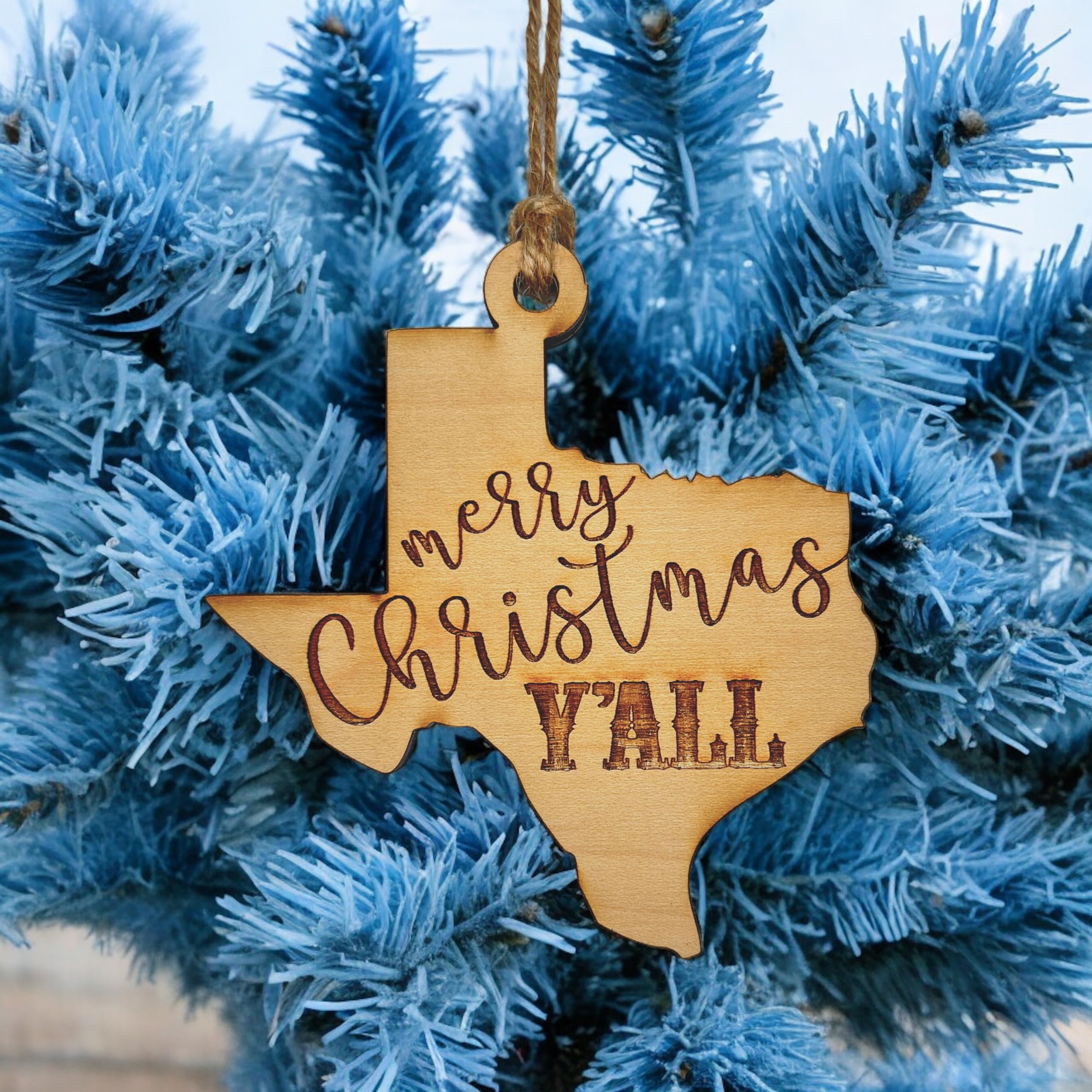 Laser engraved maple ornament Merry Christmas Y'all 3x3in