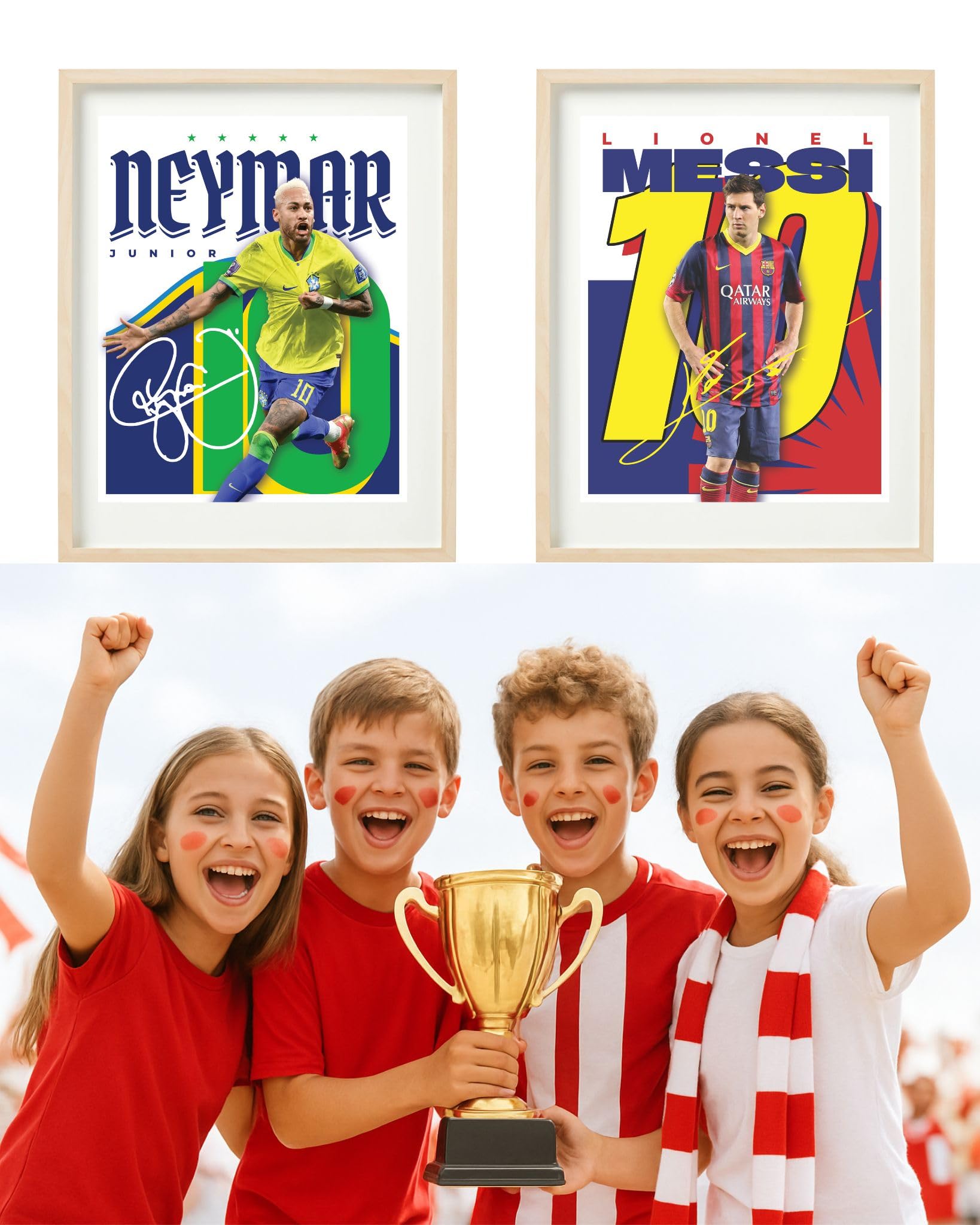 Messi Ronaldo Mbappe wall art set 8x10 posters for boys room by TinyMollo