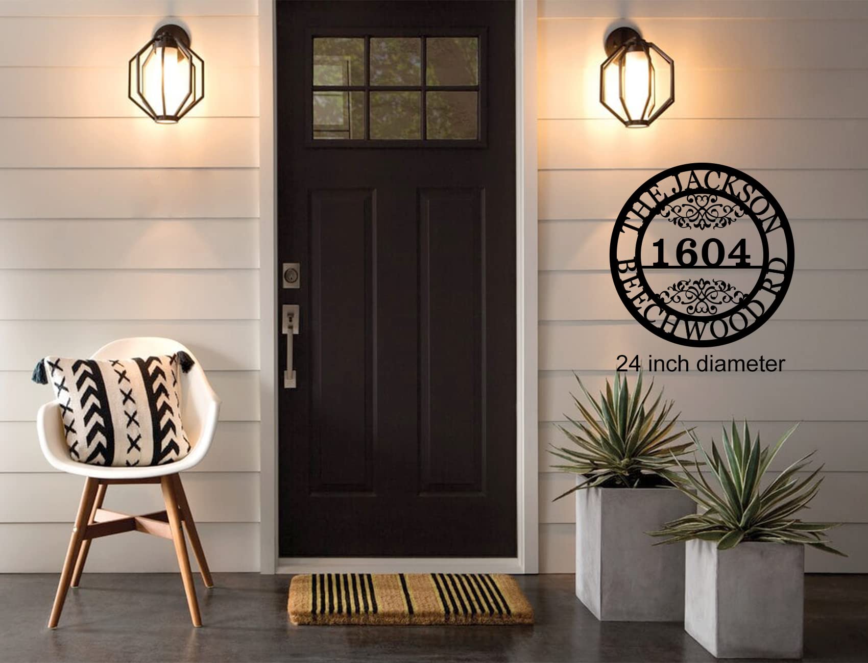 Metal address sign with pre-drilled holes and mounting hardware